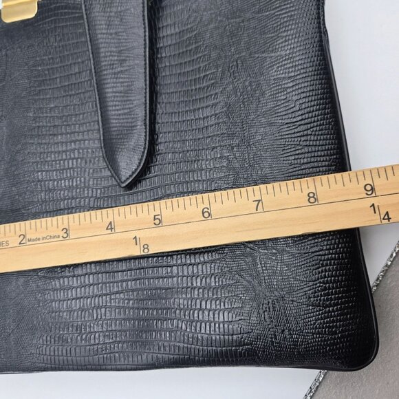Vintage Black Faux Croc Embossed Shoulder Bag Lady Like Old Money - Picture 4 of 12